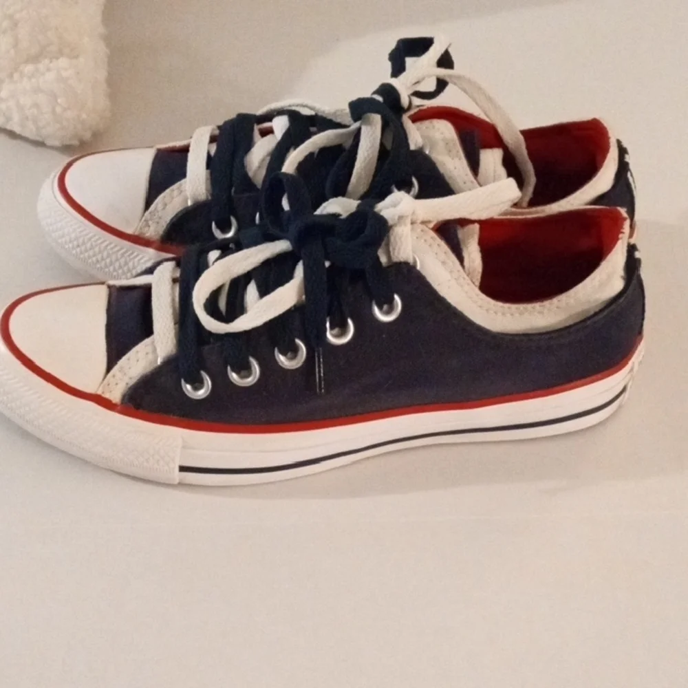 Converse Women's Size 7 All Star Red White Blue  Double Tongue - Picture 5 of 13